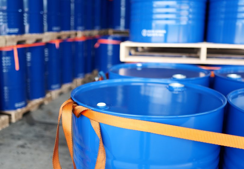 blue barrels lined up with anti static packaging inside